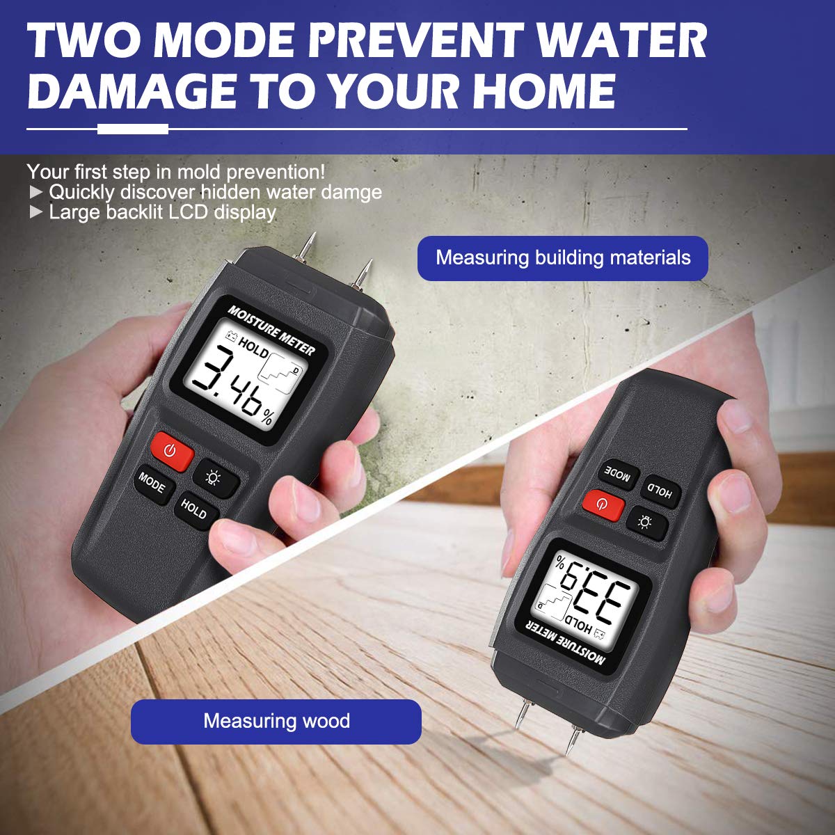 GOCHANGE Wood Moisture Meter, Digital Logs Moisture Meter Damp Meter